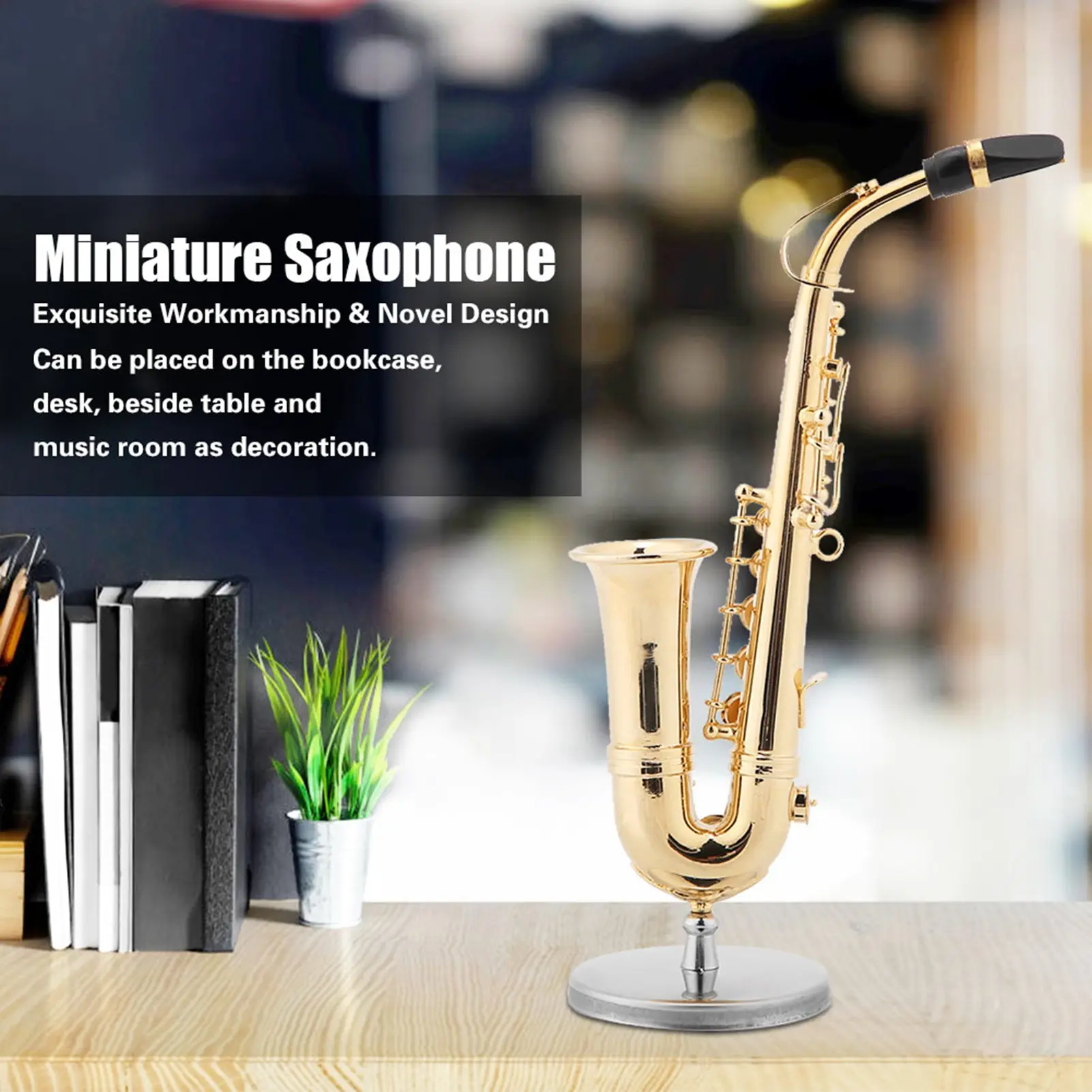 Miniature Alto Saxophone Replica with Stand and Case Gold Plated Instrument Model Ornaments Saxophone Model Miniature Saxophone