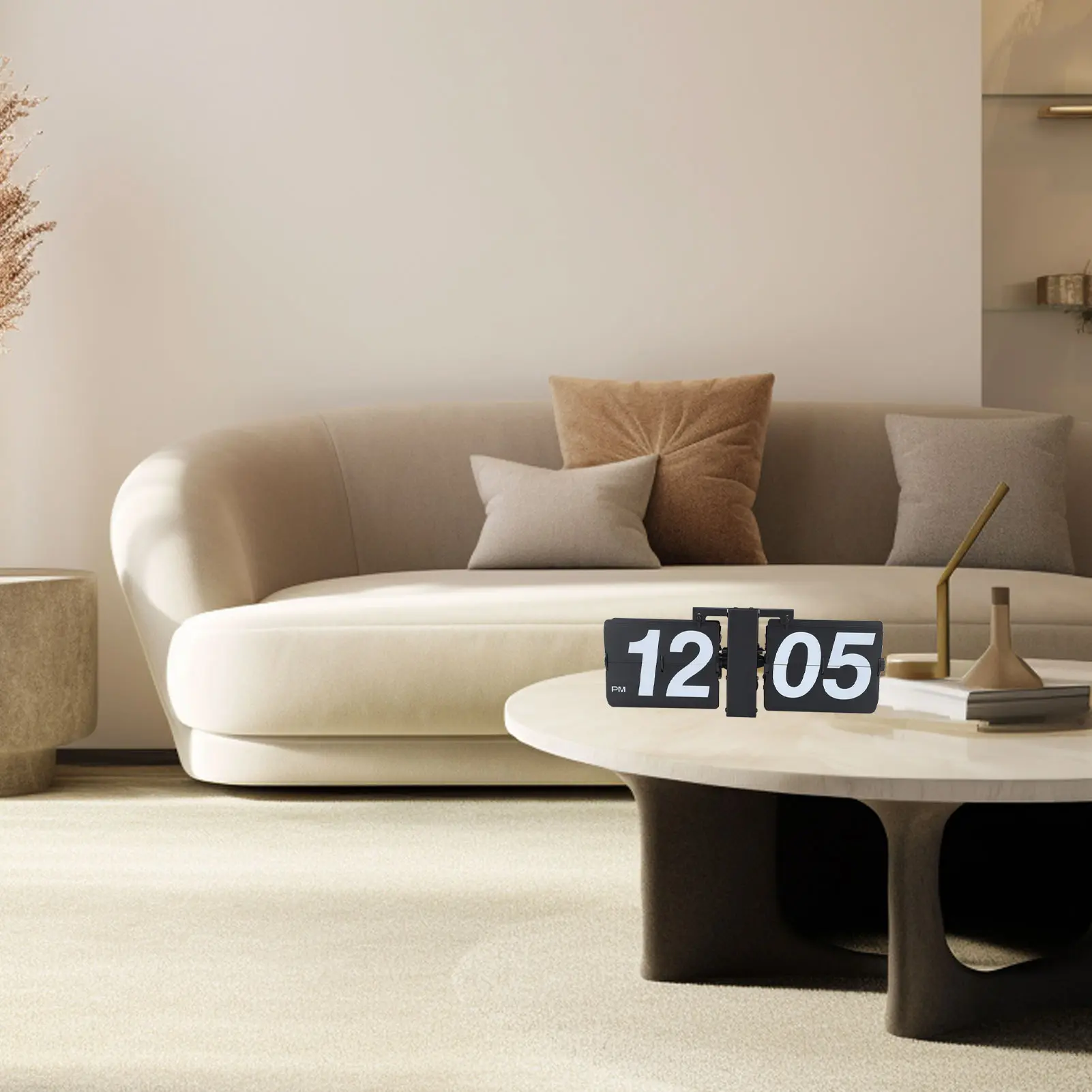Desktop Mechanical Clock  Clock Stainless Steel and PVC Detachable Cards Minimalist  Battery Powered for Living Room