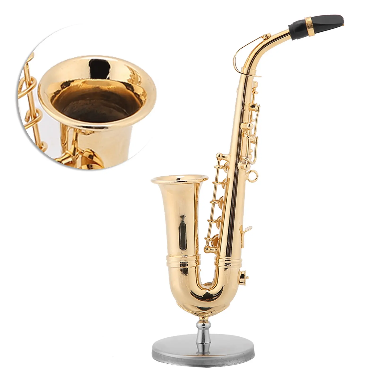 Miniature Alto Saxophone Replica with Stand and Case Gold Plated Instrument Model Ornaments Saxophone Model Miniature Saxophone