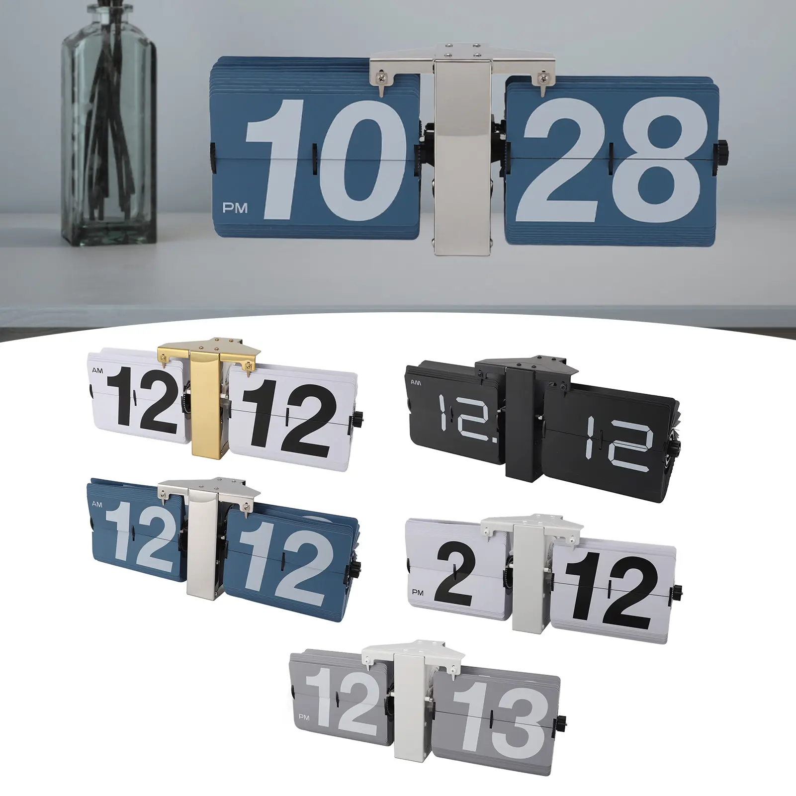 Digital  Down Clock Mechanical Clock 12H Battery Powered Automatic  Down Clock PVC Desktop Standing Retro for Bedroom