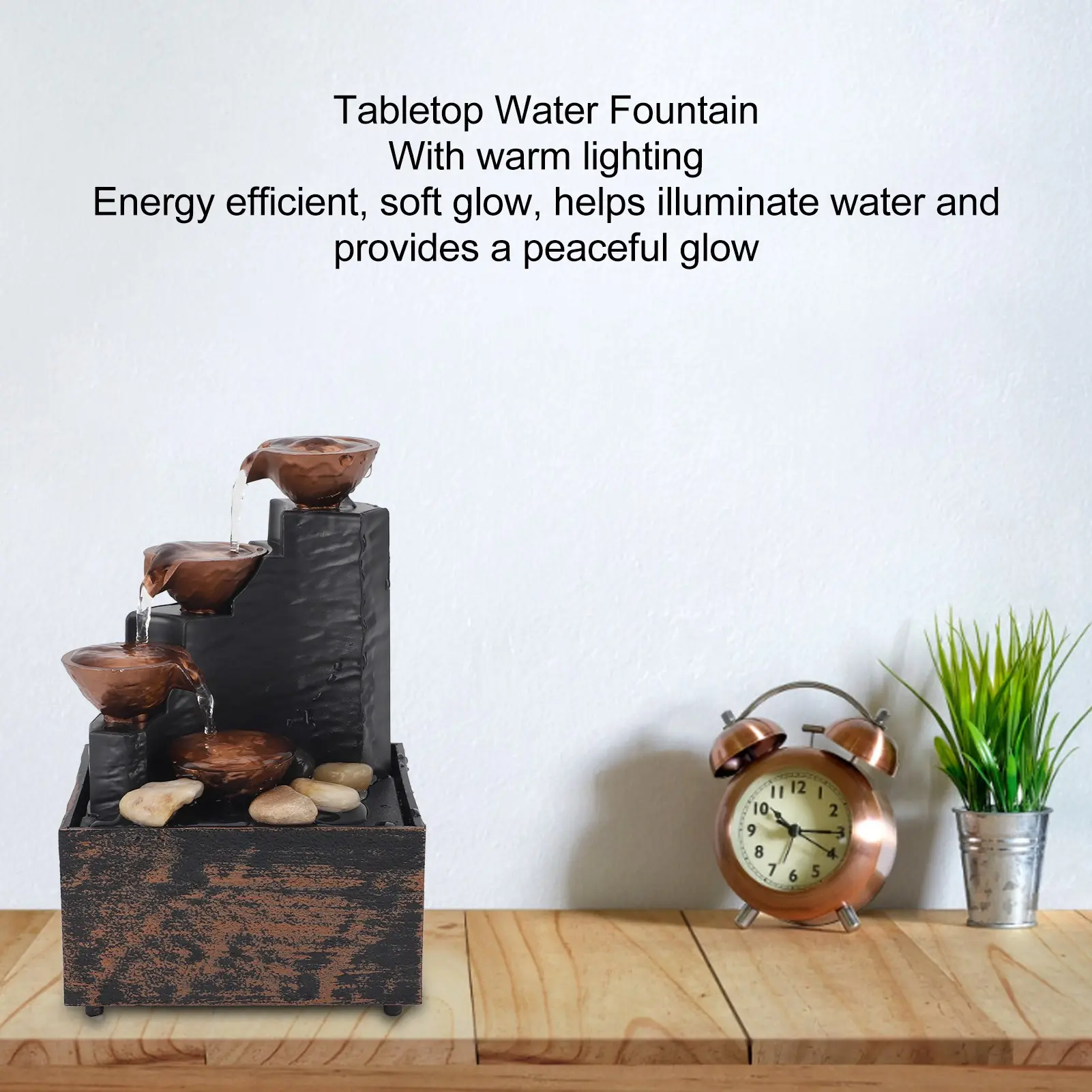 Desk Water Fountain  Decorative Lightweight USB Indoor Tabletop Waterfall Fountain Wealth Attracting for Office