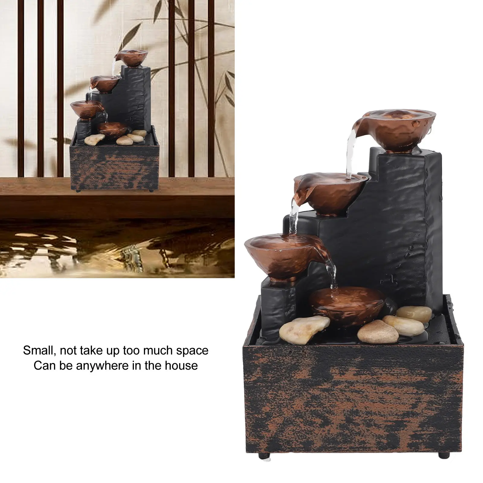 Desk Water Fountain  Decorative Lightweight USB Indoor Tabletop Waterfall Fountain Wealth Attracting for Office