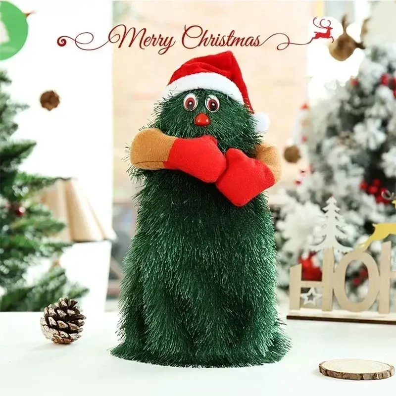 Musical Christmas Tree Electric Plush Toy Dolls Funny Cute Green Electronic Xmas Tree Musical Santa Claus Funny Xmas Decorations