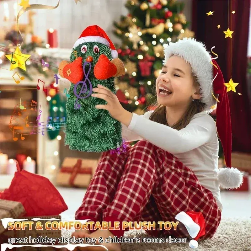 Musical Christmas Tree Electric Plush Toy Dolls Funny Cute Green Electronic Xmas Tree Musical Santa Claus Funny Xmas Decorations