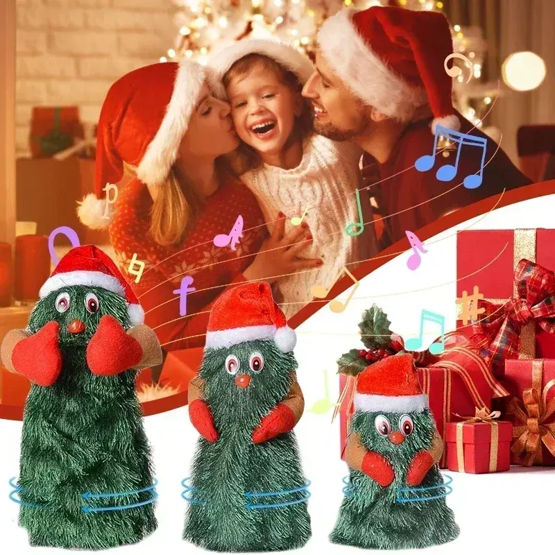 Musical Christmas Tree Electric Plush Toy Dolls Funny Cute Green Electronic Xmas Tree Musical Santa Claus Funny Xmas Decorations