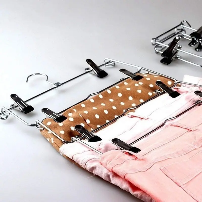 1PCS 6 Layer Clothes Hangers Multilayer Skirt Trouser Hanger for Pants Non Slip Metal Hanger Clips Clothing Storage Rack Holder