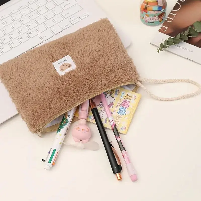 Cute Plush High-capacity Bear Icon Travel Cosmetic Lipstick Storage Bag Women Makeup Kits Handbags Wallet Pencil Case Pouch Bags
