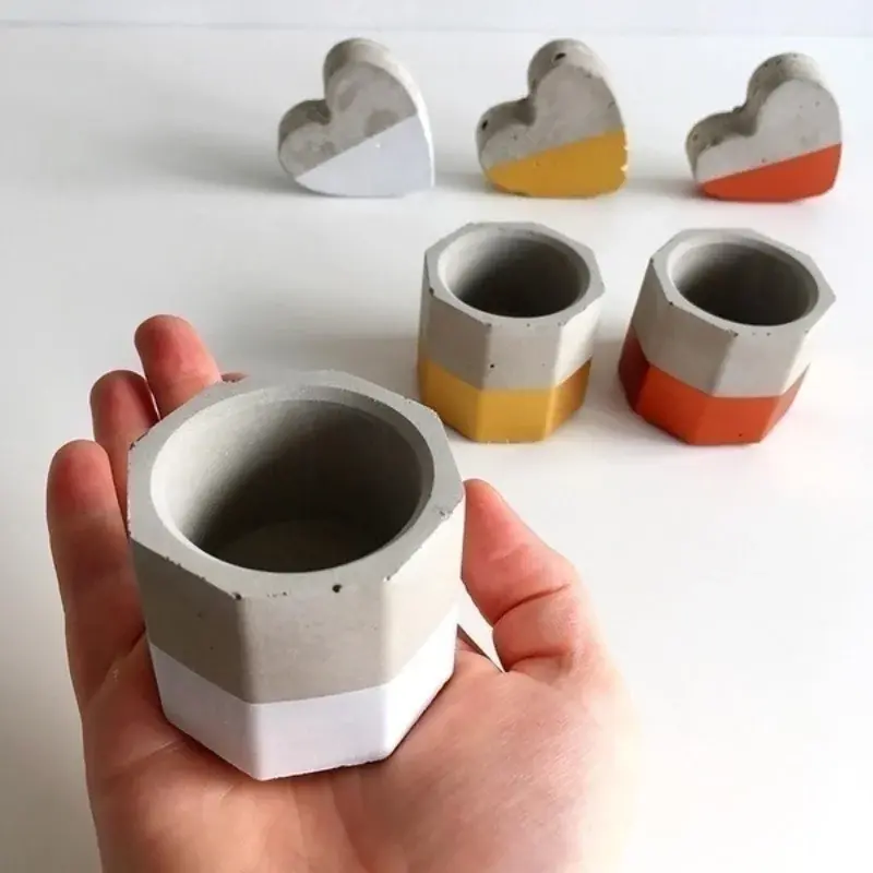 1Pcs Fleshy Flower Pot Silicone Mold Octagonal 3 Holes Concrete Mould Candlestick Mold Ceramic Clay Mold Color Random