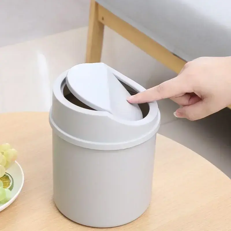 2024 Mini Desktop Bin Small Trash Can Tube 1Pcs with Cover Bedroom Trash Can Garbage Can Clean Workspace Storage Box Home Desk
