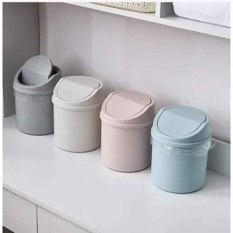 2024 Mini Desktop Bin Small Trash Can Tube 1Pcs with Cover Bedroom Trash Can Garbage Can Clean Workspace Storage Box Home Desk