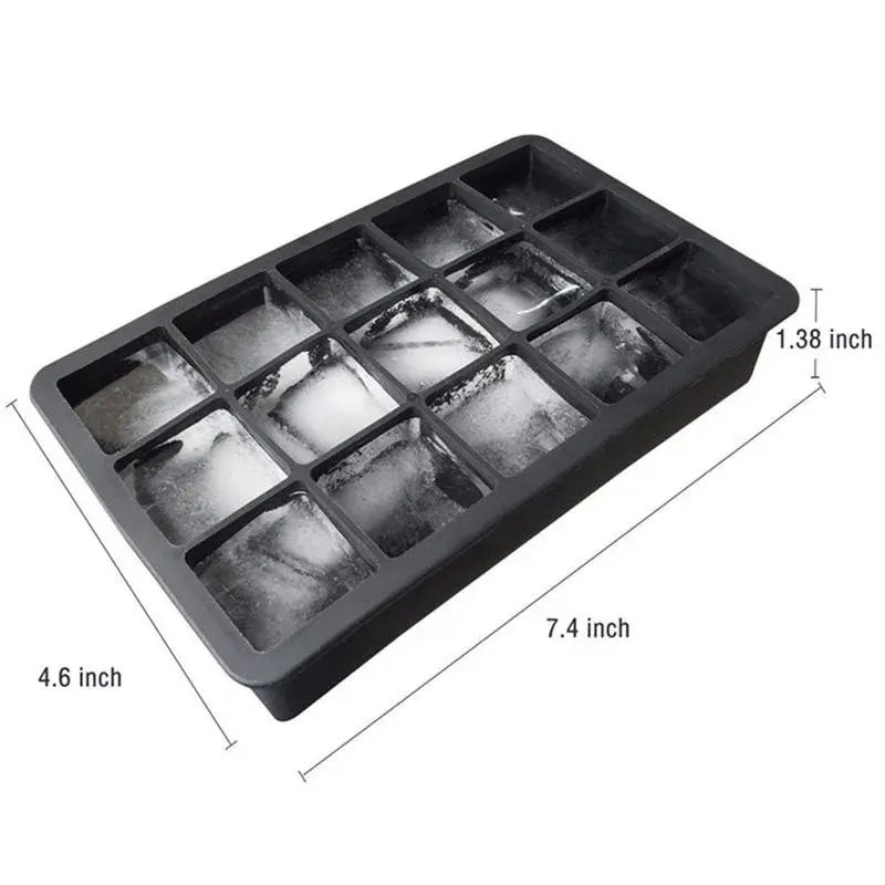 New 15 Grid Silicone Ice Cube Mold Big Square Ice Cube Tray Mold Ice Cube Maker Non-toxic Durable Bar Pub Wine Ice Blocks Maker
