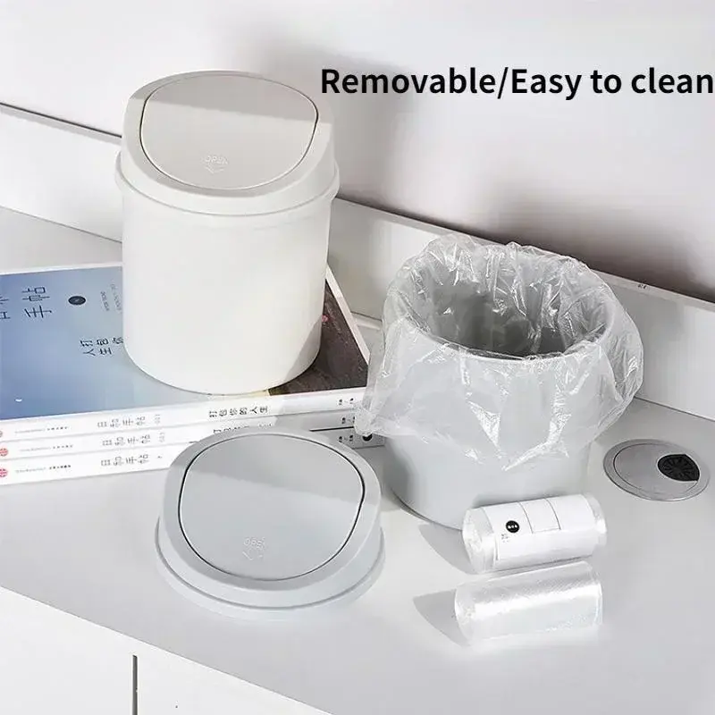 2024 Mini Desktop Bin Small Trash Can Tube 1Pcs with Cover Bedroom Trash Can Garbage Can Clean Workspace Storage Box Home Desk