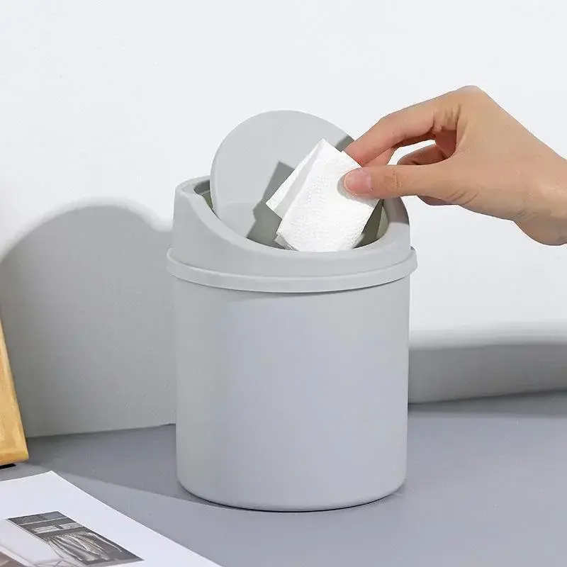 2024 Mini Desktop Bin Small Trash Can Tube 1Pcs with Cover Bedroom Trash Can Garbage Can Clean Workspace Storage Box Home Desk