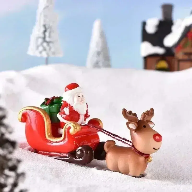 Christmas Elk Snowman Sleigh Deer Car Snow Landscape Miniature Ornament DIY Miniature Garden Bonsai Crafts Decoration