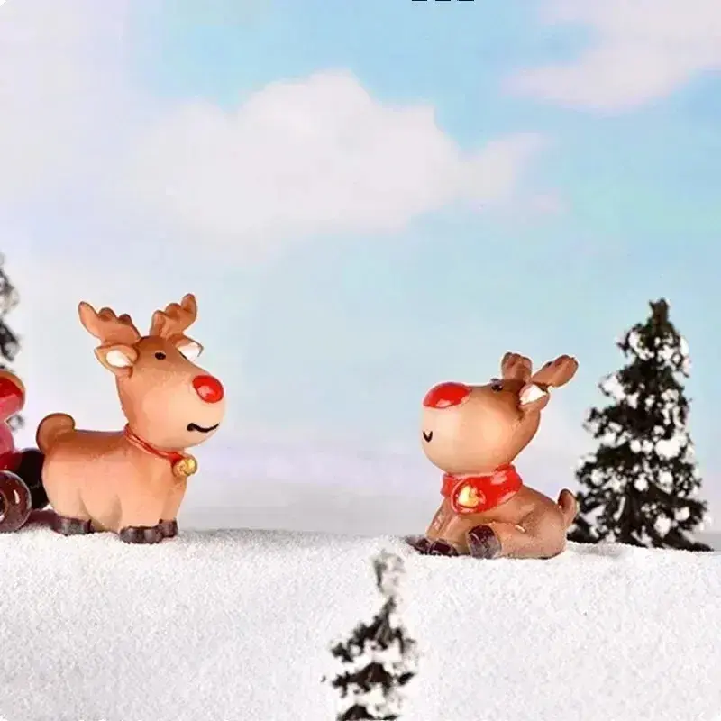 Christmas Elk Snowman Sleigh Deer Car Snow Landscape Miniature Ornament DIY Miniature Garden Bonsai Crafts Decoration