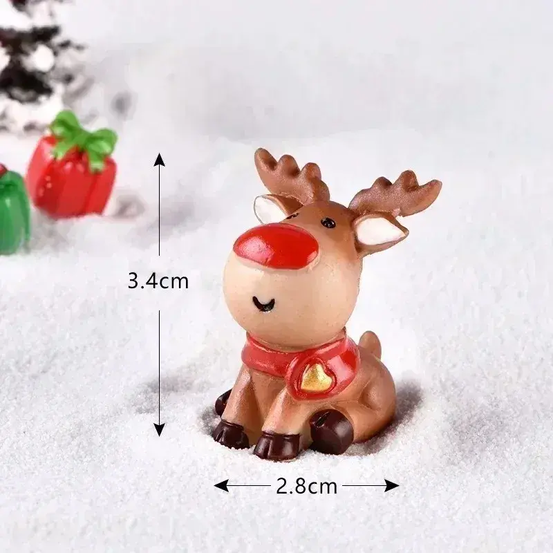 Christmas Elk Snowman Sleigh Deer Car Snow Landscape Miniature Ornament DIY Miniature Garden Bonsai Crafts Decoration