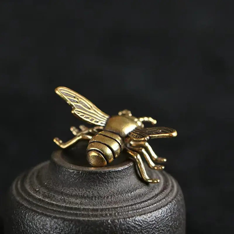 Solid Brass Insect Honeybee Figurines Miniatures Tea Pet Funny Beetle Crafts Collection Desktop Small Ornaments Home Decorations
