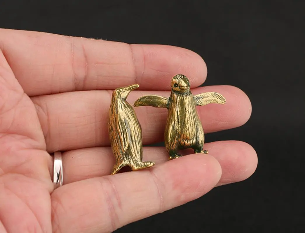 Funny Brass Standing Little Penguin Statue Desktop Decorative Trinkets Creativity Marine Animal Cute Craft Collection Children