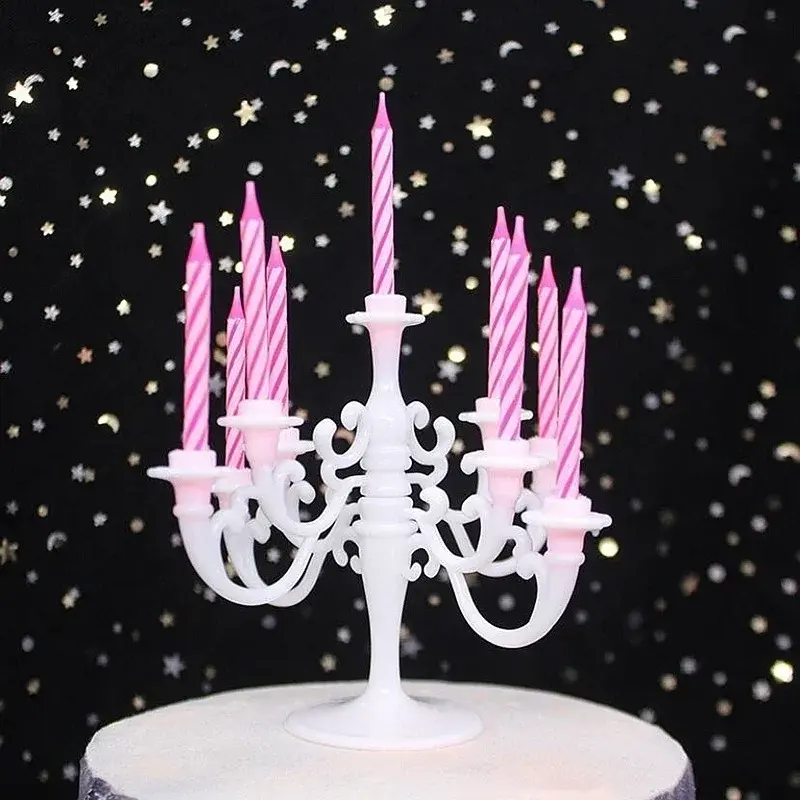 9PCS Candles and Candlestick Bracket 1 Set Cake Topper Birthday Party Cake Candle Holders Toppers Decoration