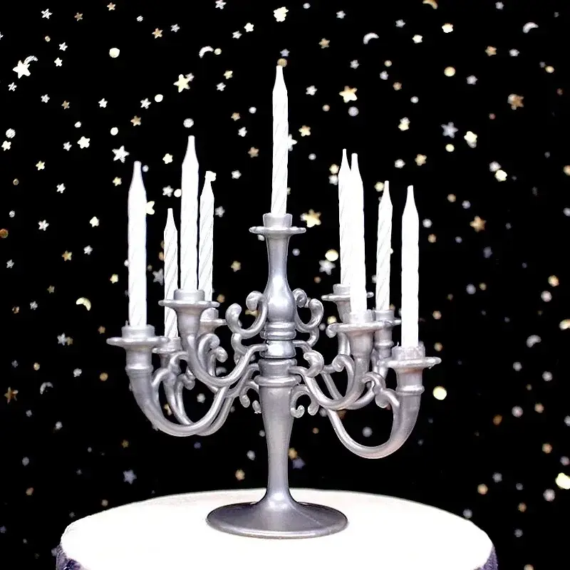 9PCS Candles and Candlestick Bracket 1 Set Cake Topper Birthday Party Cake Candle Holders Toppers Decoration