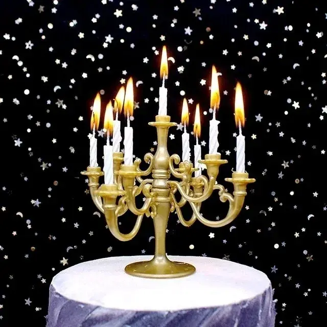 9PCS Candles and Candlestick Bracket 1 Set Cake Topper Birthday Party Cake Candle Holders Toppers Decoration