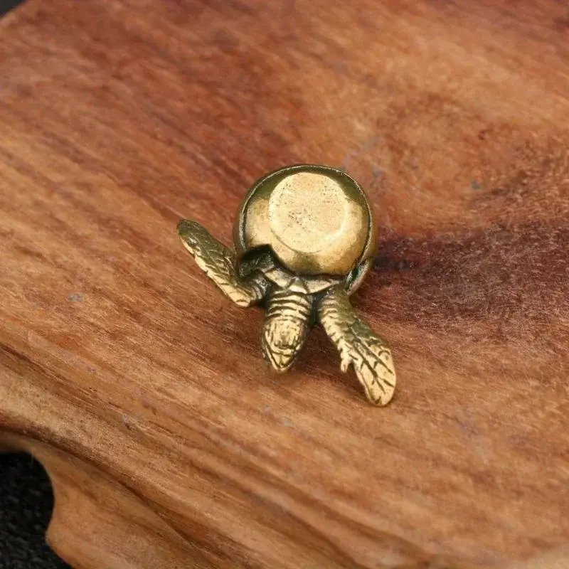 Solid Brass Sea Turtle Figurine Miniature Tea Pet Craft Desktop Small Ornament Animal Home Decoration Accessories Gifts