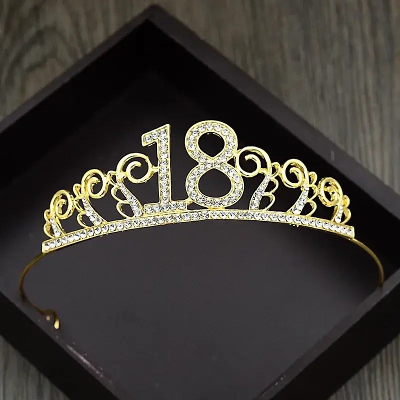1 Pcs 18th  Birthday Princess Crown Headband Crystal Wedding Crown Hairband Women Headwear Hair Decor