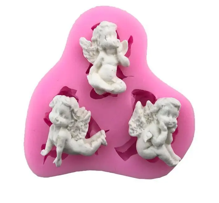 3 Hole Baby Angel Shaped Silicone Mold Cake Decoration Boy Fondant Cookies Tools 3D Silicone Candy Mold