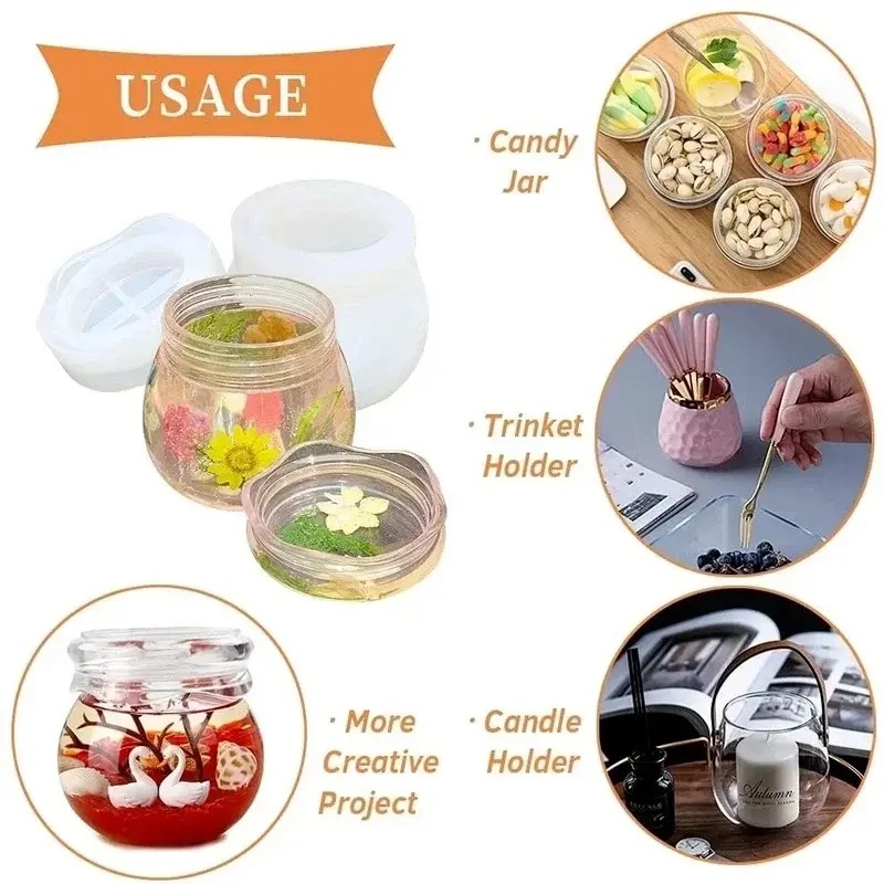 Pudding Jar Storage Bottle Silicone Resin Mold with Lid Candle Holder Box Mould Epoxy Casting Resin Mold Epoxy Resin Molds