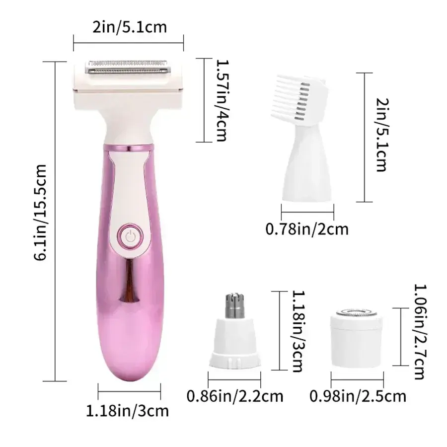4 in 1 Women Body Hair Removal Women Shaver Underarm Hair Leg Hair Pubic Hair Sensitive Area Hair Razor Trimmer Women Epilator