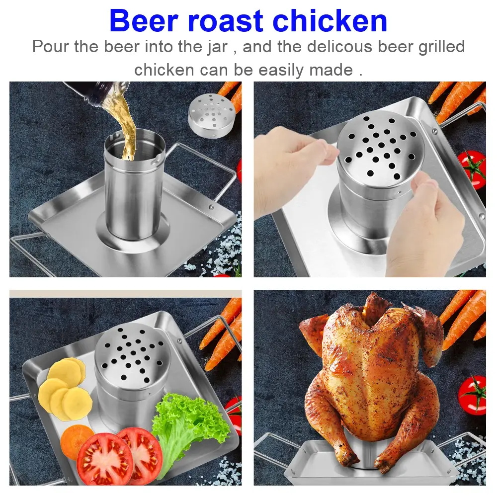 Nonstick Outdoor BBQ Tool Stainless Steel Roast Chicken Pan Beer Roast Chicken Pan Barbecue Roasting Detachable Grilled Holder