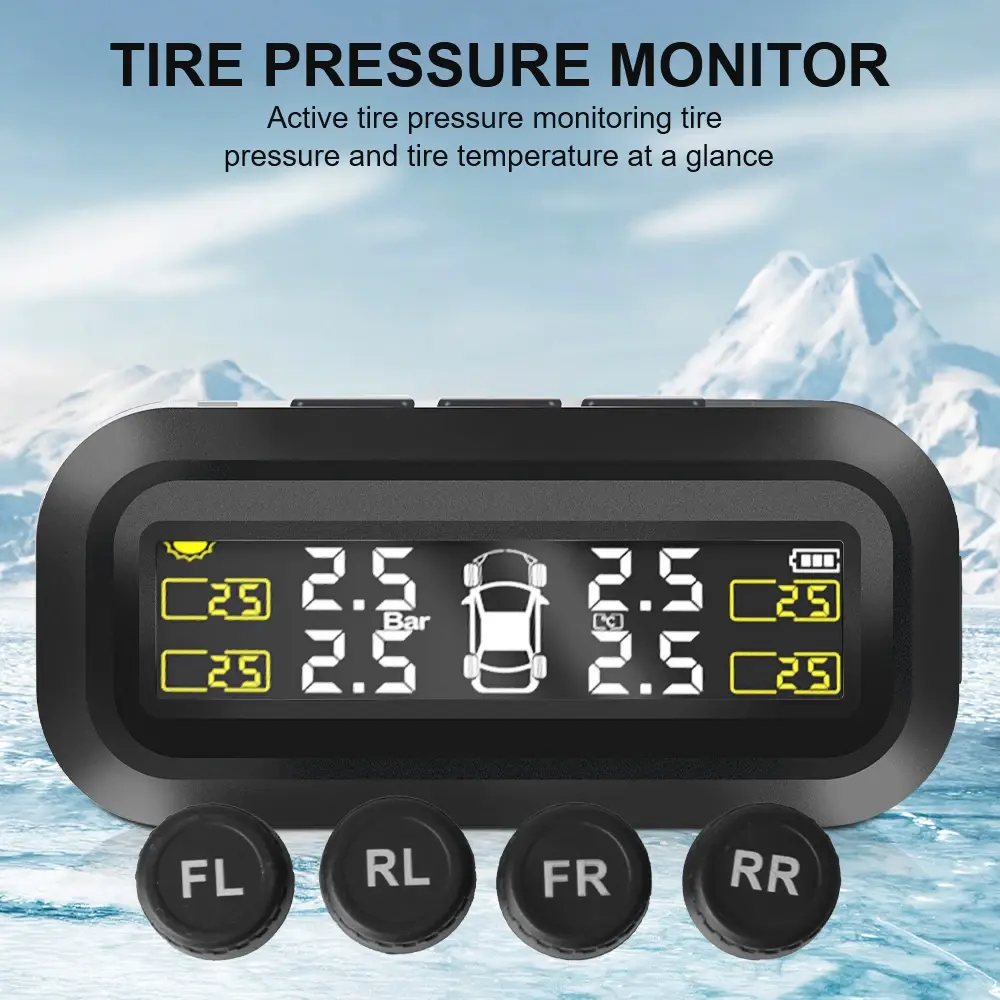New Tire Pressure Monitoring System Temperature Warning Fuel Save With 4 External Sensors Solar TPMS Car Tyre Pressure Monitor