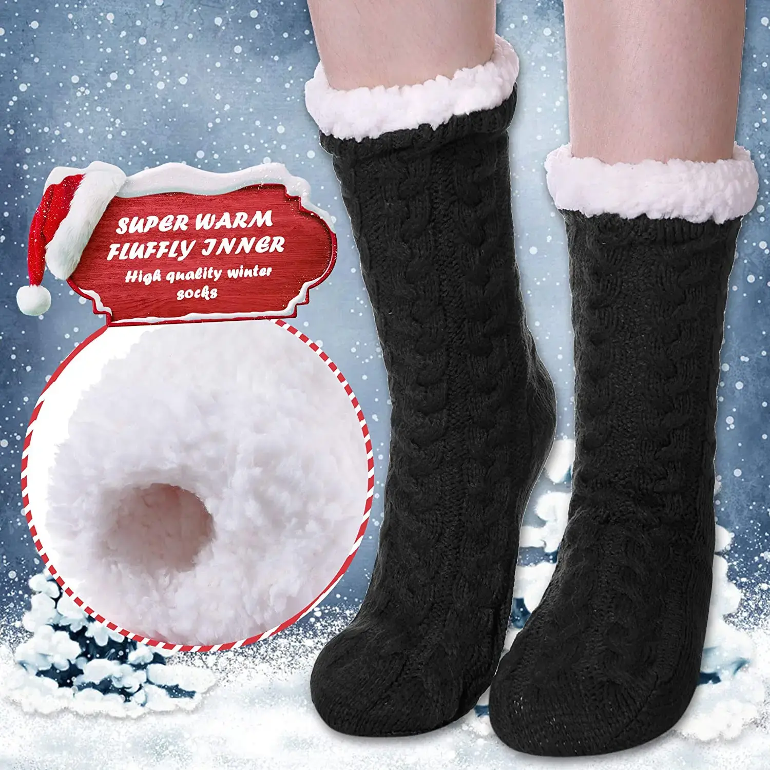 Indoor Slipper Socks Women Non-slip Floor Socks Fluffy Cozy Fleece Lined Winter Socks Thermal Sleeping Bed Socks with Grippers