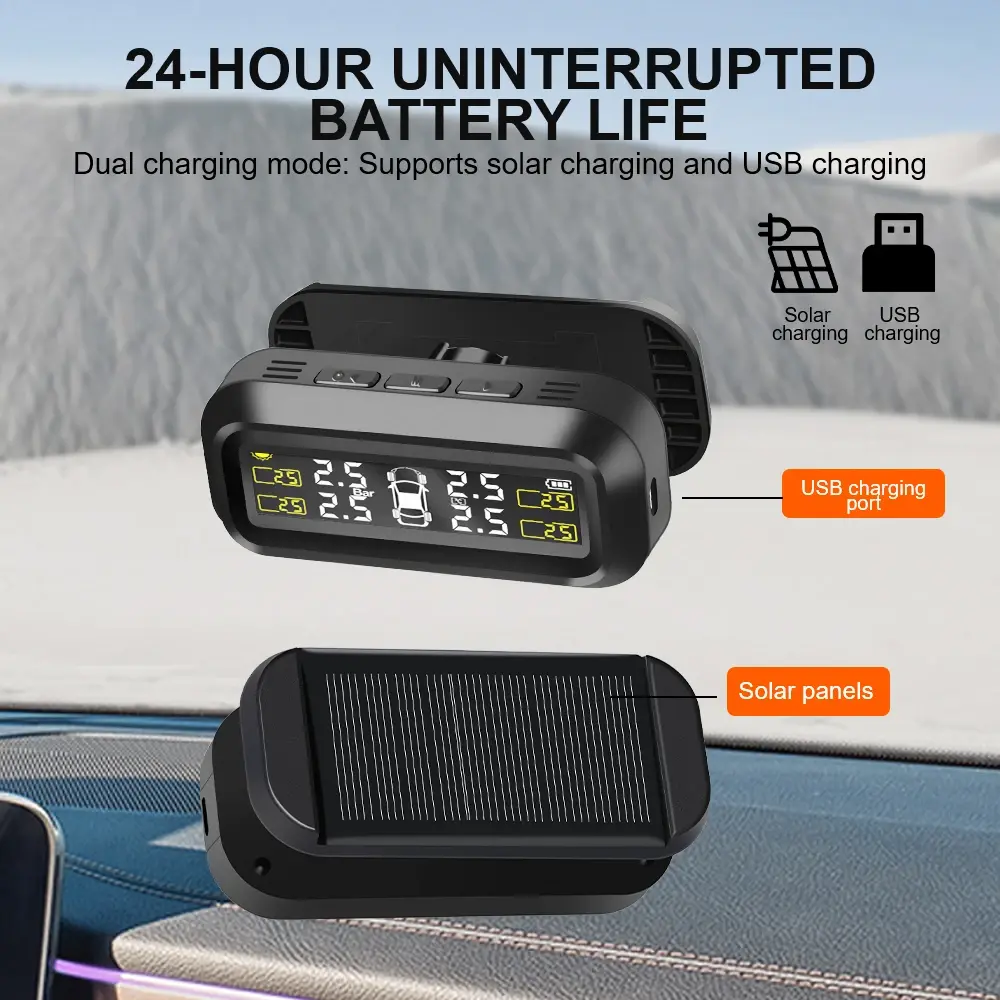 New Tire Pressure Monitoring System Temperature Warning Fuel Save With 4 External Sensors Solar TPMS Car Tyre Pressure Monitor