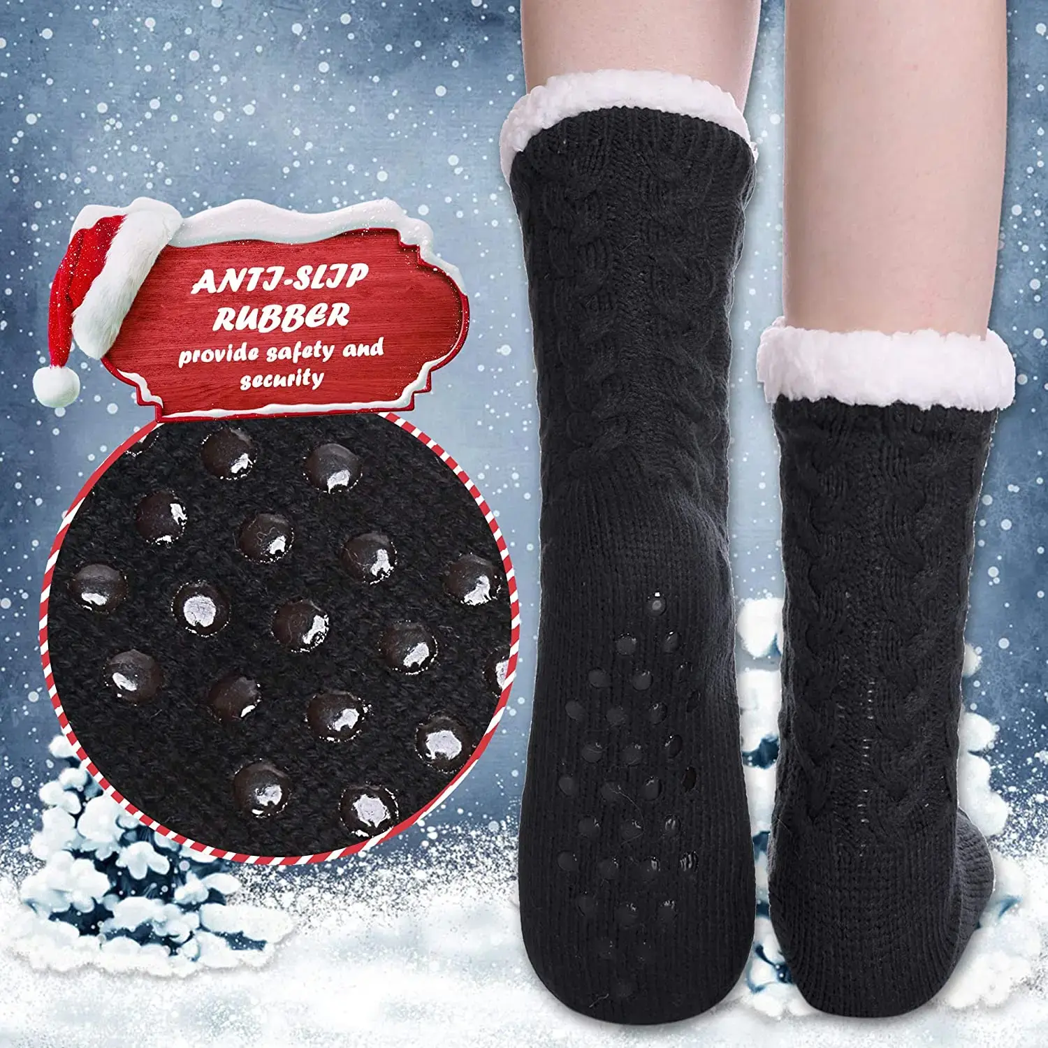 Indoor Slipper Socks Women Non-slip Floor Socks Fluffy Cozy Fleece Lined Winter Socks Thermal Sleeping Bed Socks with Grippers