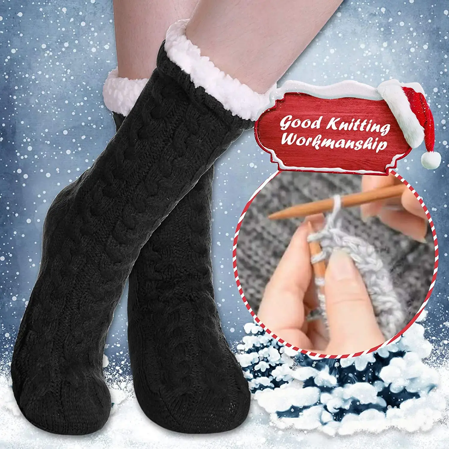 Indoor Slipper Socks Women Non-slip Floor Socks Fluffy Cozy Fleece Lined Winter Socks Thermal Sleeping Bed Socks with Grippers