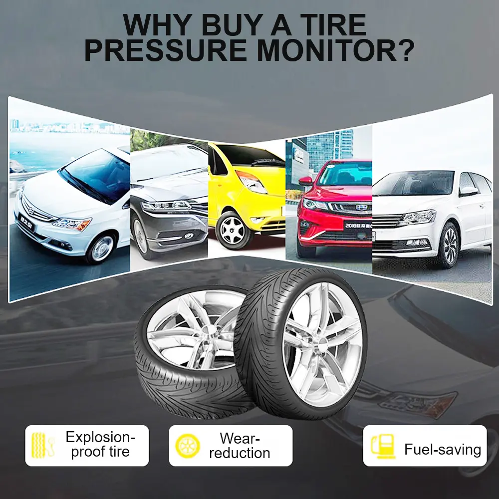New Tire Pressure Monitoring System Temperature Warning Fuel Save With 4 External Sensors Solar TPMS Car Tyre Pressure Monitor
