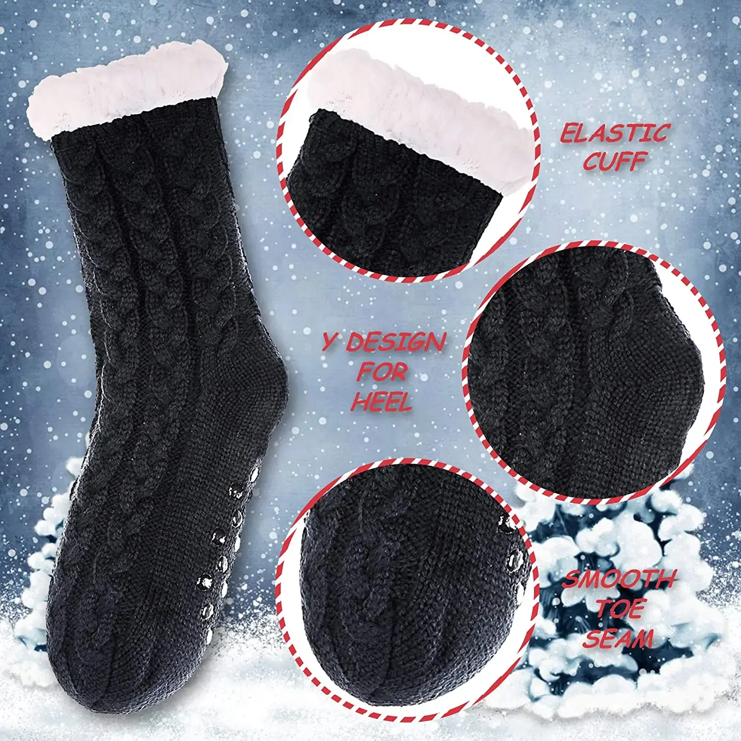Indoor Slipper Socks Women Non-slip Floor Socks Fluffy Cozy Fleece Lined Winter Socks Thermal Sleeping Bed Socks with Grippers