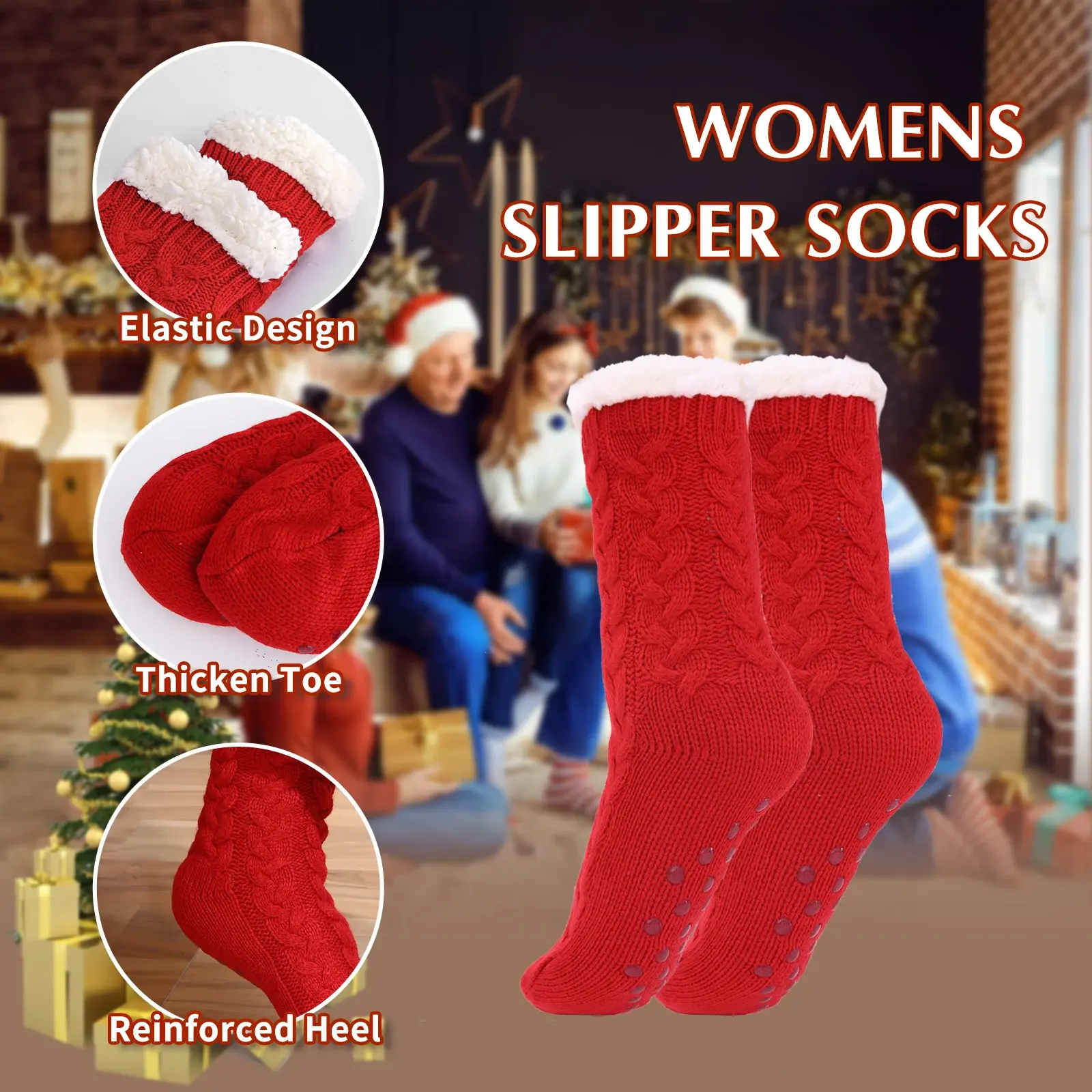 Indoor Slipper Socks Women Non-slip Floor Socks Fluffy Cozy Fleece Lined Winter Socks Thermal Sleeping Bed Socks with Grippers