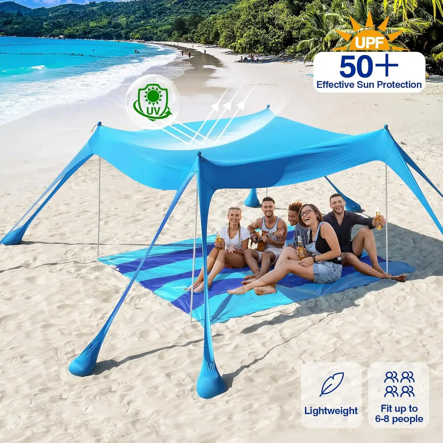 New Lycra Camping Sun Shelter UPF50+ Pop Up Beach Tent Outdoor Shade Beach Canopy for Camping Fishing Backyard Fun or Picnics