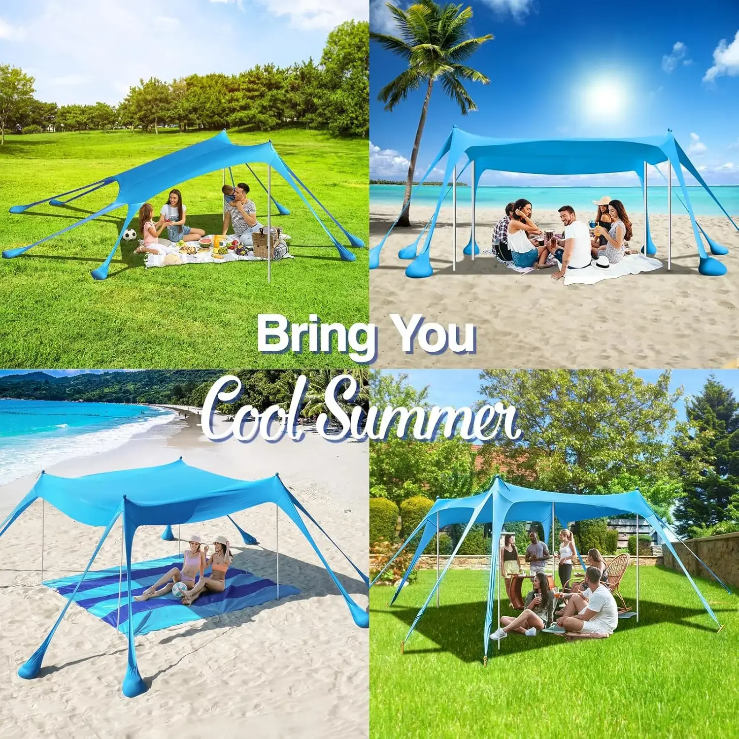 New Lycra Camping Sun Shelter UPF50+ Pop Up Beach Tent Outdoor Shade Beach Canopy for Camping Fishing Backyard Fun or Picnics