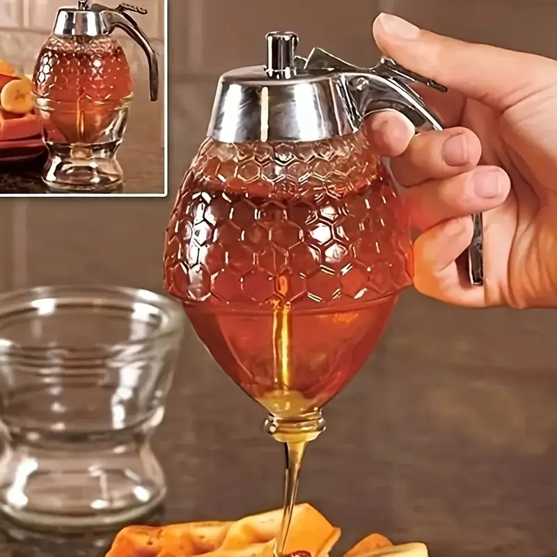 1pc Honey Dispenser with Stand Suitable for Syrups Sauces Multifunctional Kitchen Gadget Honey Jar Container Kitchen Accessories