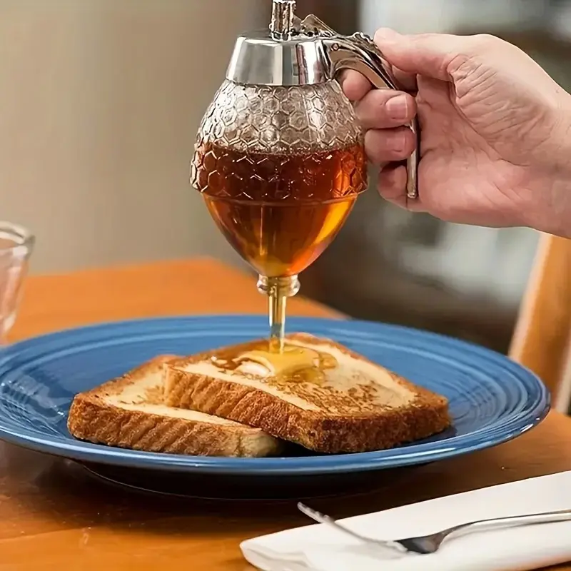 1pc Honey Dispenser with Stand Suitable for Syrups Sauces Multifunctional Kitchen Gadget Honey Jar Container Kitchen Accessories