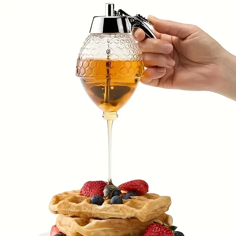 1pc Honey Dispenser with Stand Suitable for Syrups Sauces Multifunctional Kitchen Gadget Honey Jar Container Kitchen Accessories