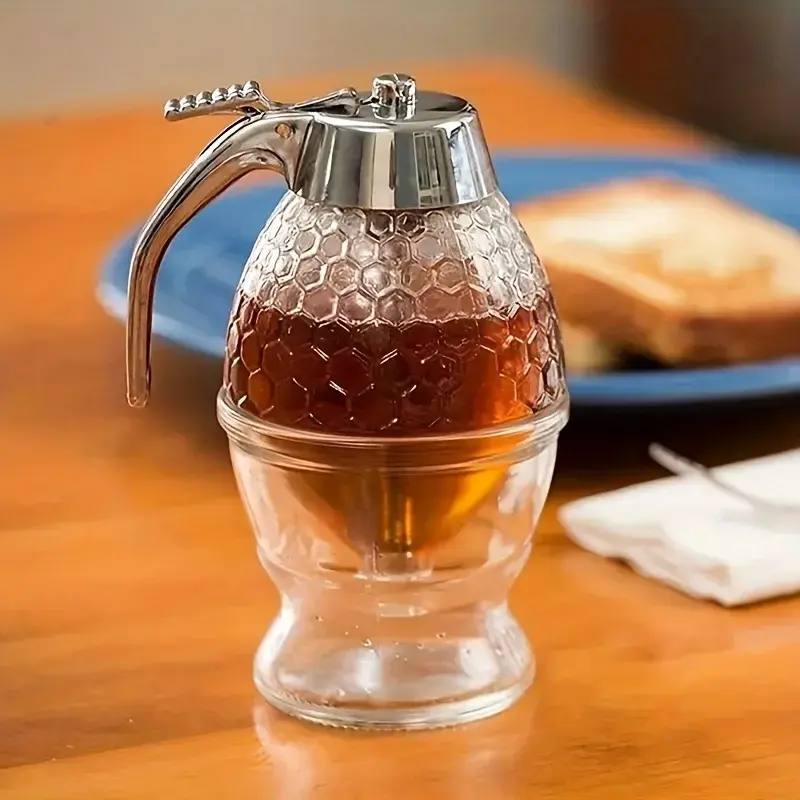 1pc Honey Dispenser with Stand Suitable for Syrups Sauces Multifunctional Kitchen Gadget Honey Jar Container Kitchen Accessories
