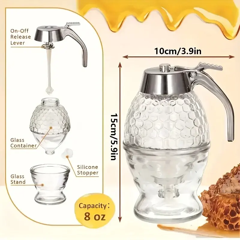 1pc Honey Dispenser with Stand Suitable for Syrups Sauces Multifunctional Kitchen Gadget Honey Jar Container Kitchen Accessories