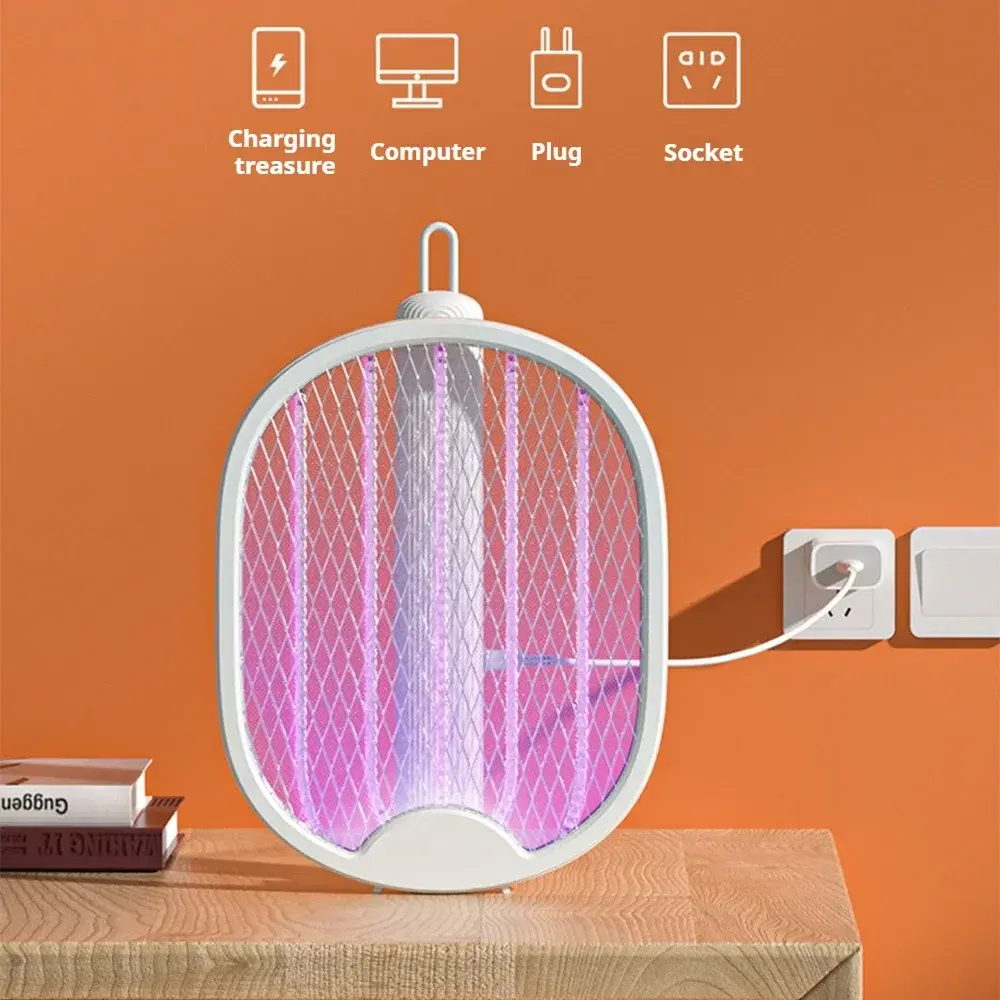 Foldable Electric Mosquito Killer USB Rechargeable Fly Trap Mosquito Swatter Racket Insect Killer with UV Light Bug Zapper 3000V