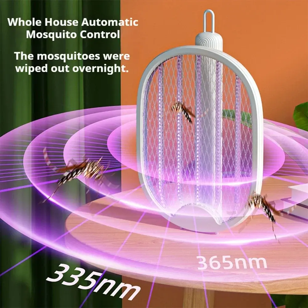 Foldable Electric Mosquito Killer USB Rechargeable Fly Trap Mosquito Swatter Racket Insect Killer with UV Light Bug Zapper 3000V