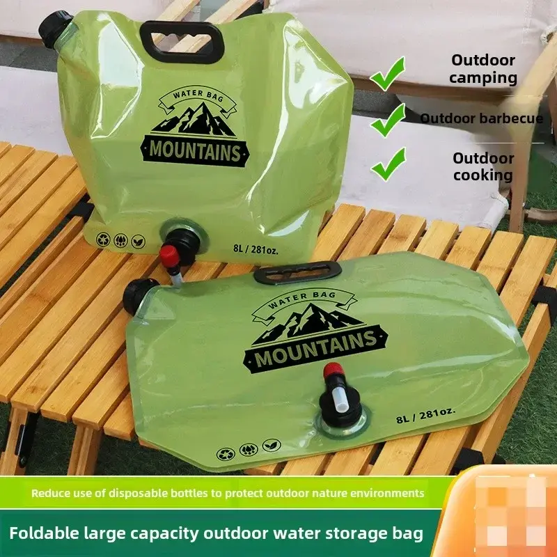 New Portable Water Storage Bag Folding Outdoor Sports Camping Large Capacity Faucet Plastic Bucket Hand Water Container Bag 8L