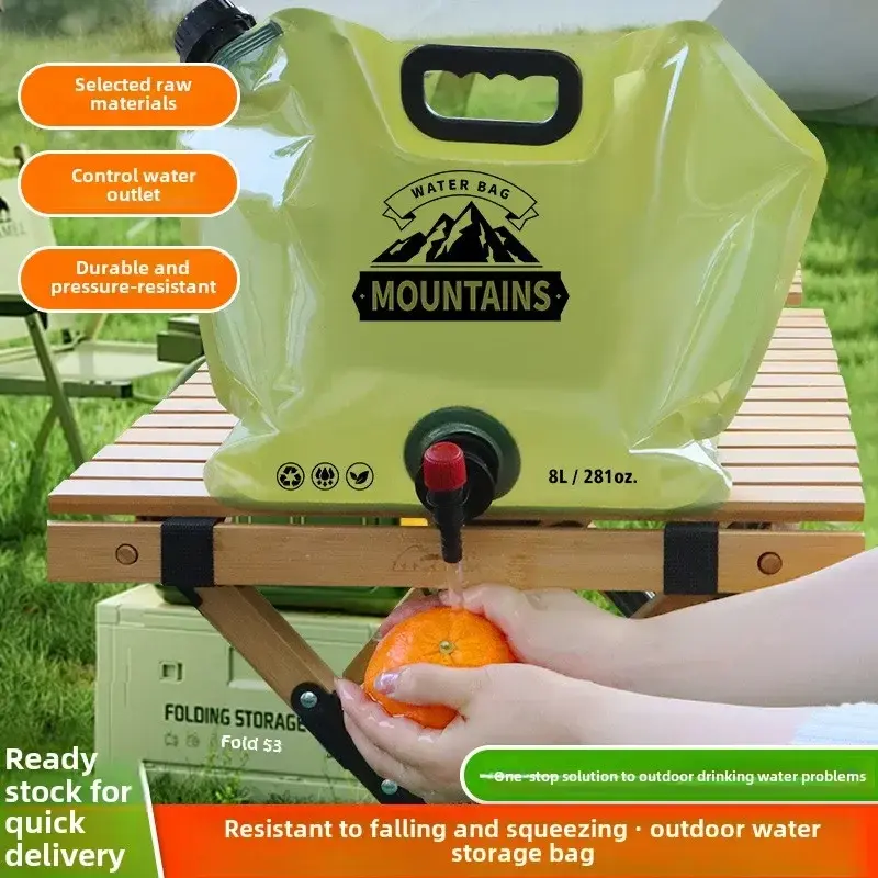 New Portable Water Storage Bag Folding Outdoor Sports Camping Large Capacity Faucet Plastic Bucket Hand Water Container Bag 8L